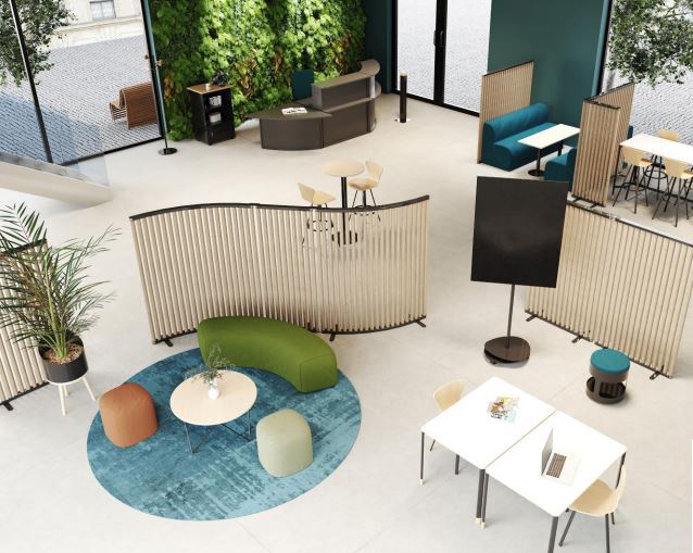 Image de mobilier écologique pour entreprise, haute qualité et mise en situation dans un espace aménagé.