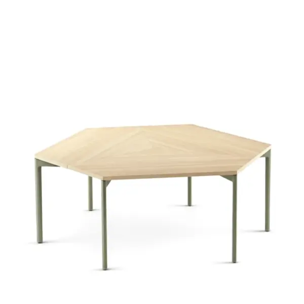 Bureau hexagonal 3 personnes bois et aluminium Hexa vert olive