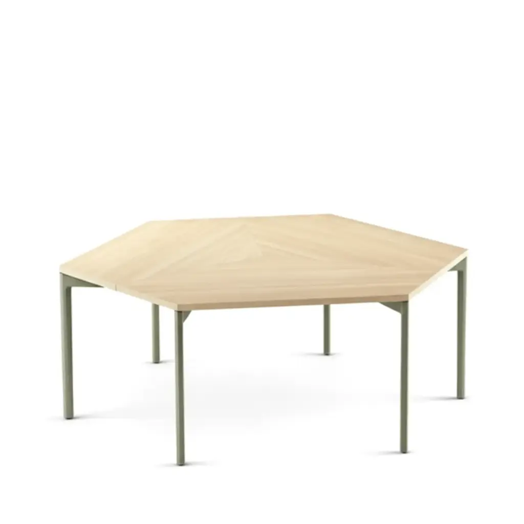 Bureau hexagonal 3 personnes bois et aluminium Hexa vert olive