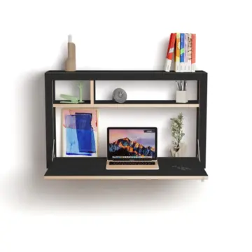 Bureau mural rabattable boite 1 étagère 80x50x20 cm Noir