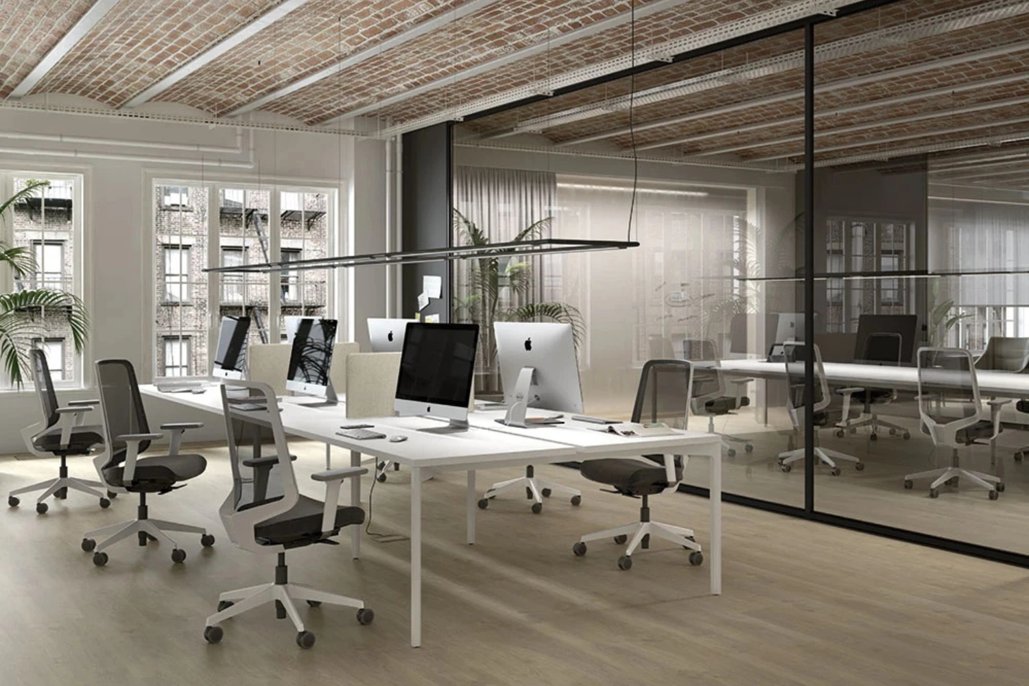 Bureaux bench Hexa blanc inspiration coworking
