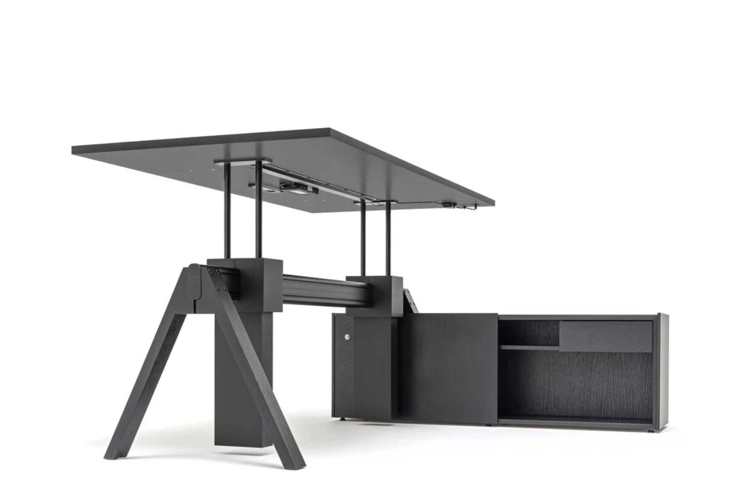 Bureau architecte assis debout électrique Aura Détails Noir avec rangement