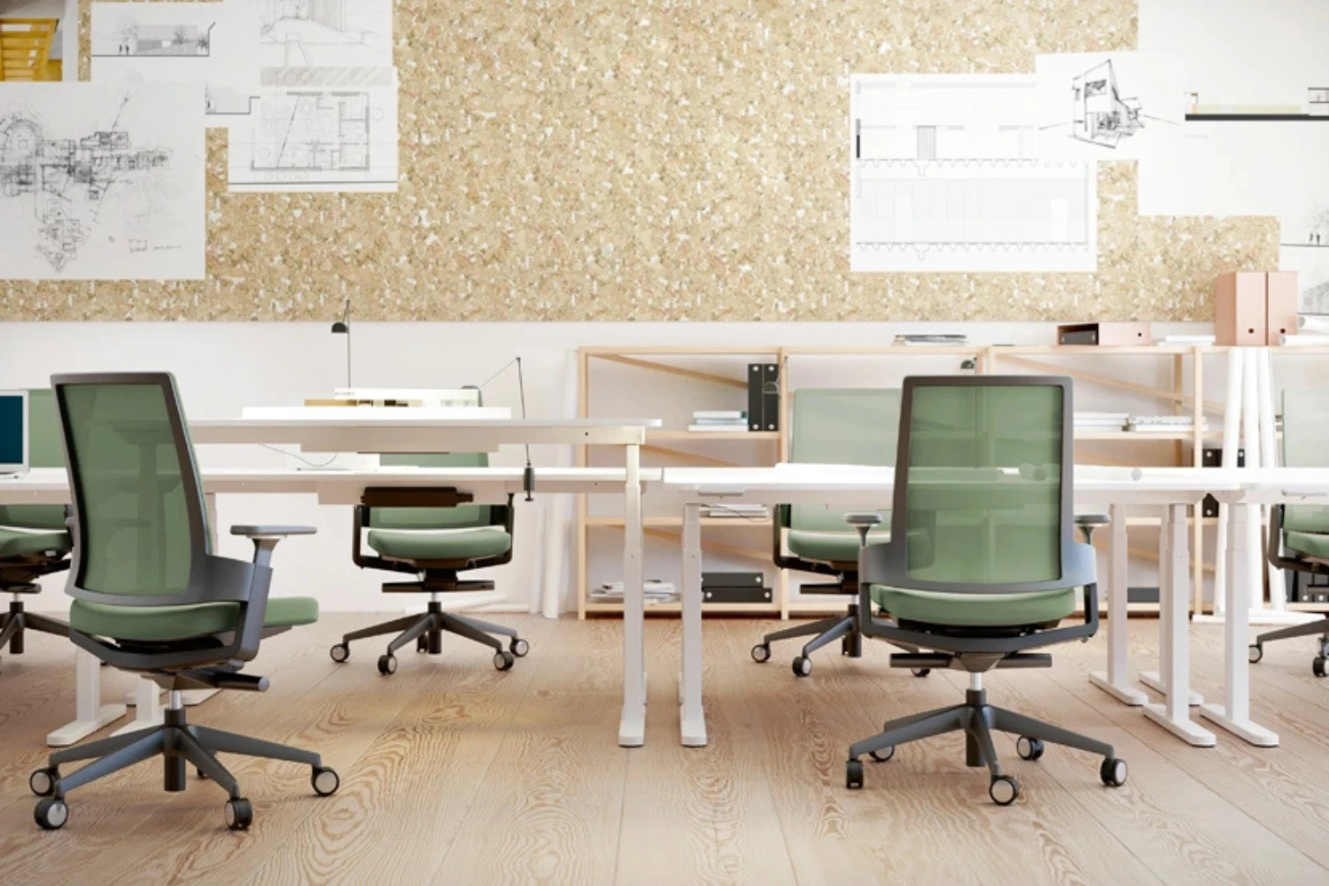 Fauteuil de bureau ergonomique 3.60 Ambiance vert et bois Fauteuil de bureau ergonomique 3.60 Ambiance vert et bois