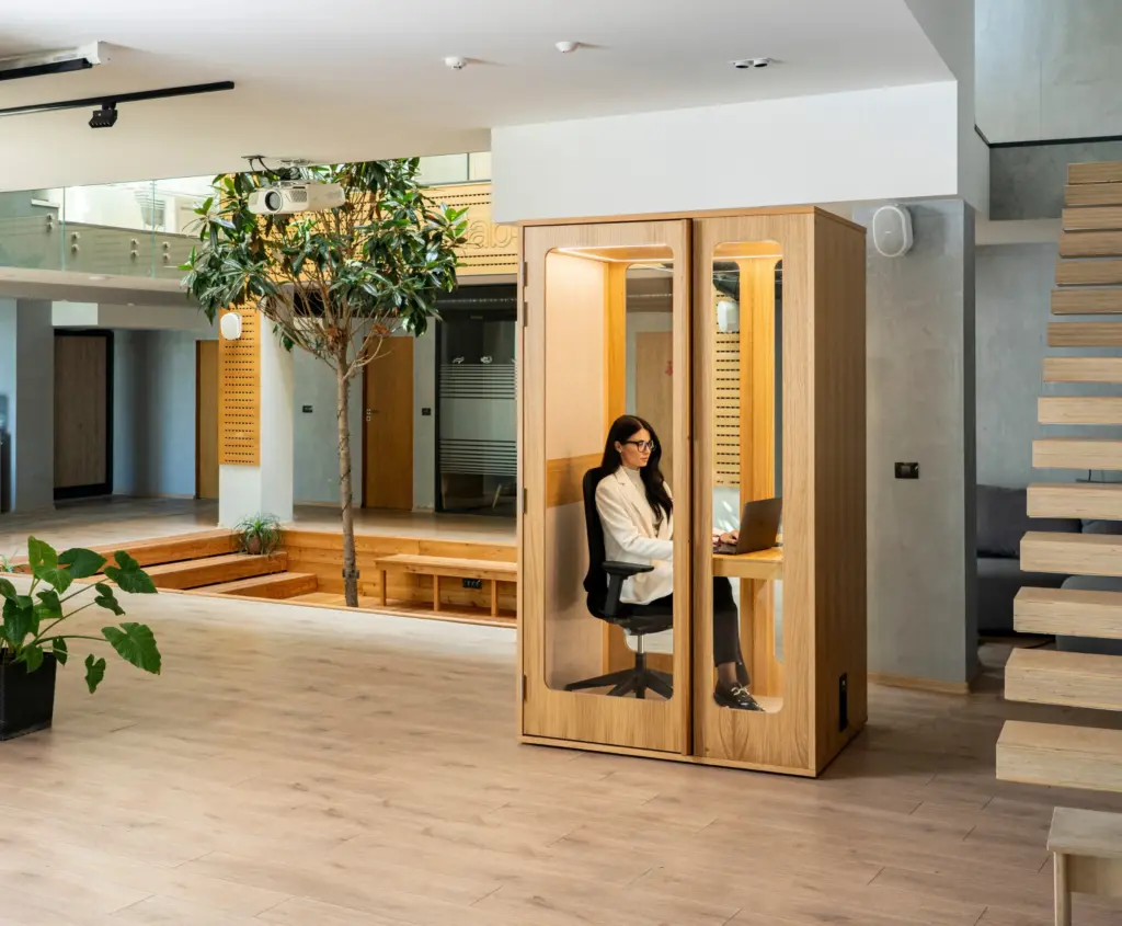 Banner mobilier acoustique cabine bois 2 personnes