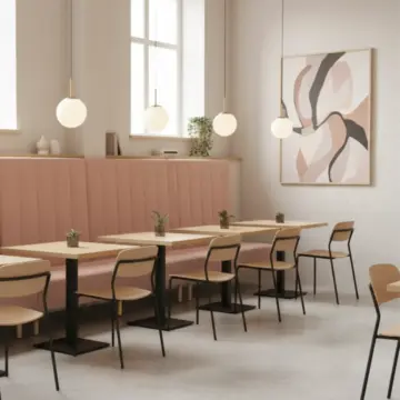 Banquette modulable en velours rose ambiance