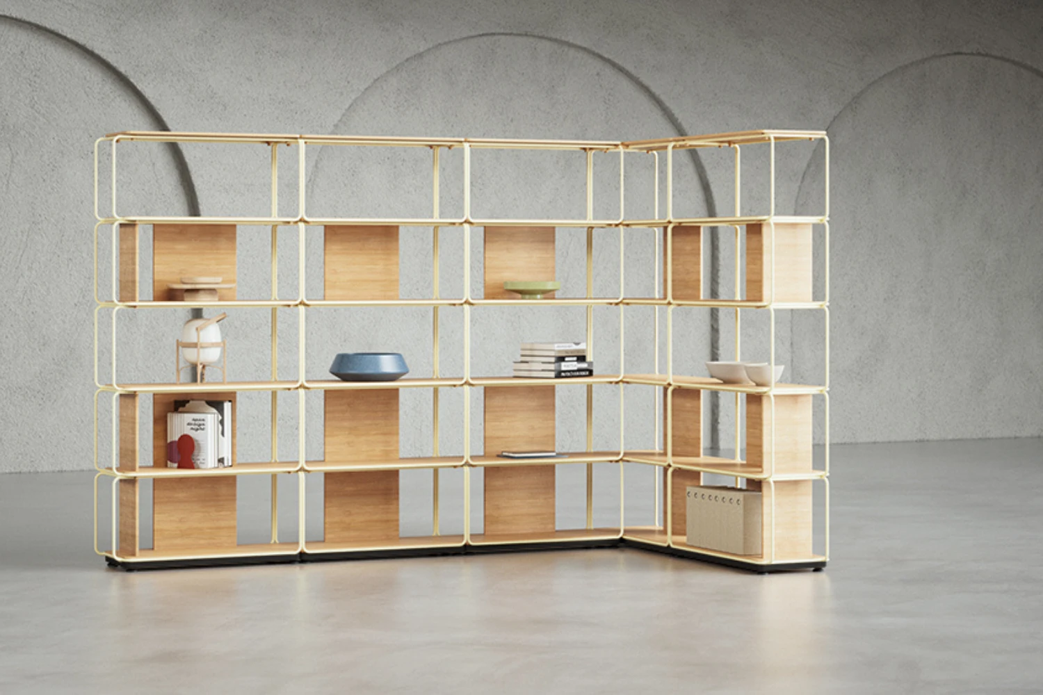 Bibliothèque modulaire design minimaliste Libro ambiance beige