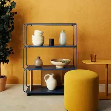 Bibliothèque modulaire design minimaliste Libro ambiance bleu jaune