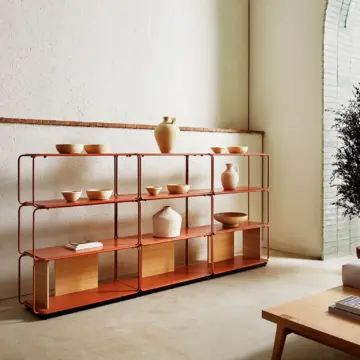 Bibliothèque modulaire design minimaliste Libro ambiance rouge