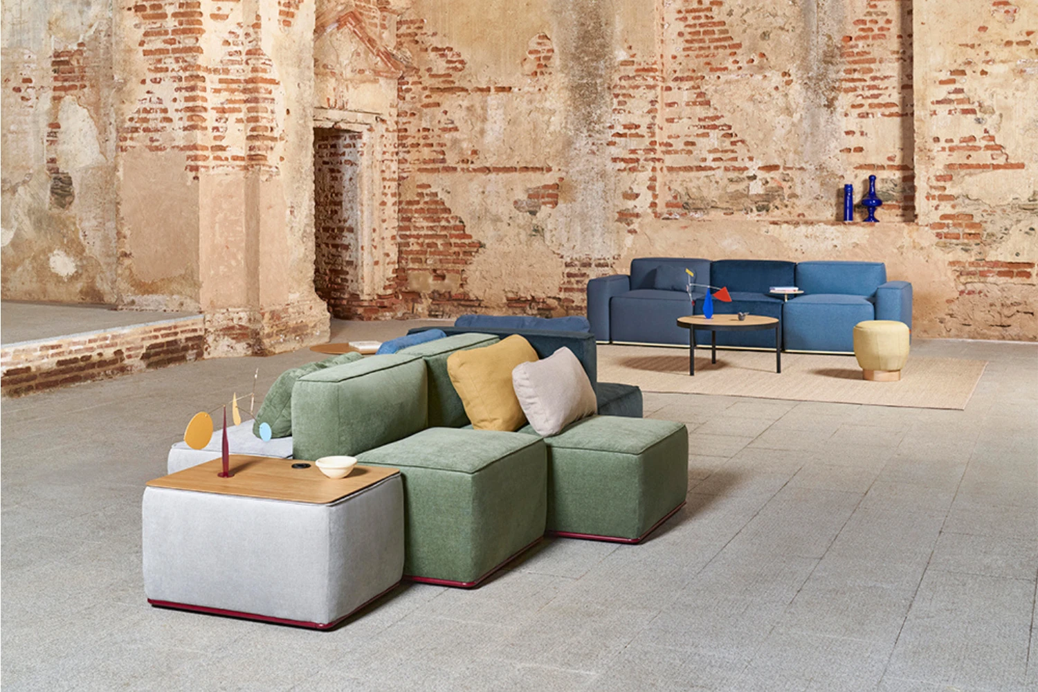 Canapé modulable coworking Veleta ambiance vert bleu