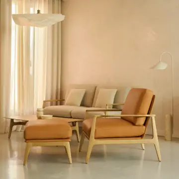 Fauteuil en bois massif moderne Aldea Ambiance home cosy leather salon scaled Fauteuil en bois massif moderne Aldea Ambiance home cosy leather salon