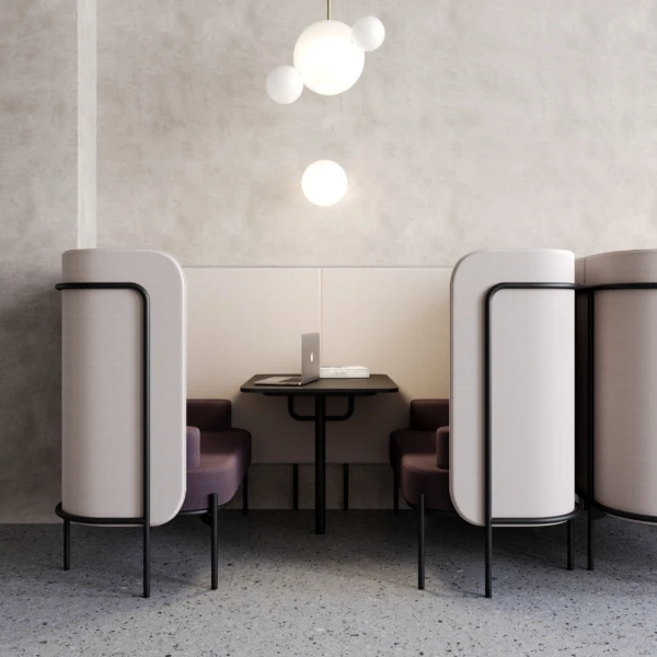 Alcove acoustique de réunion biophilique inspiration cosy