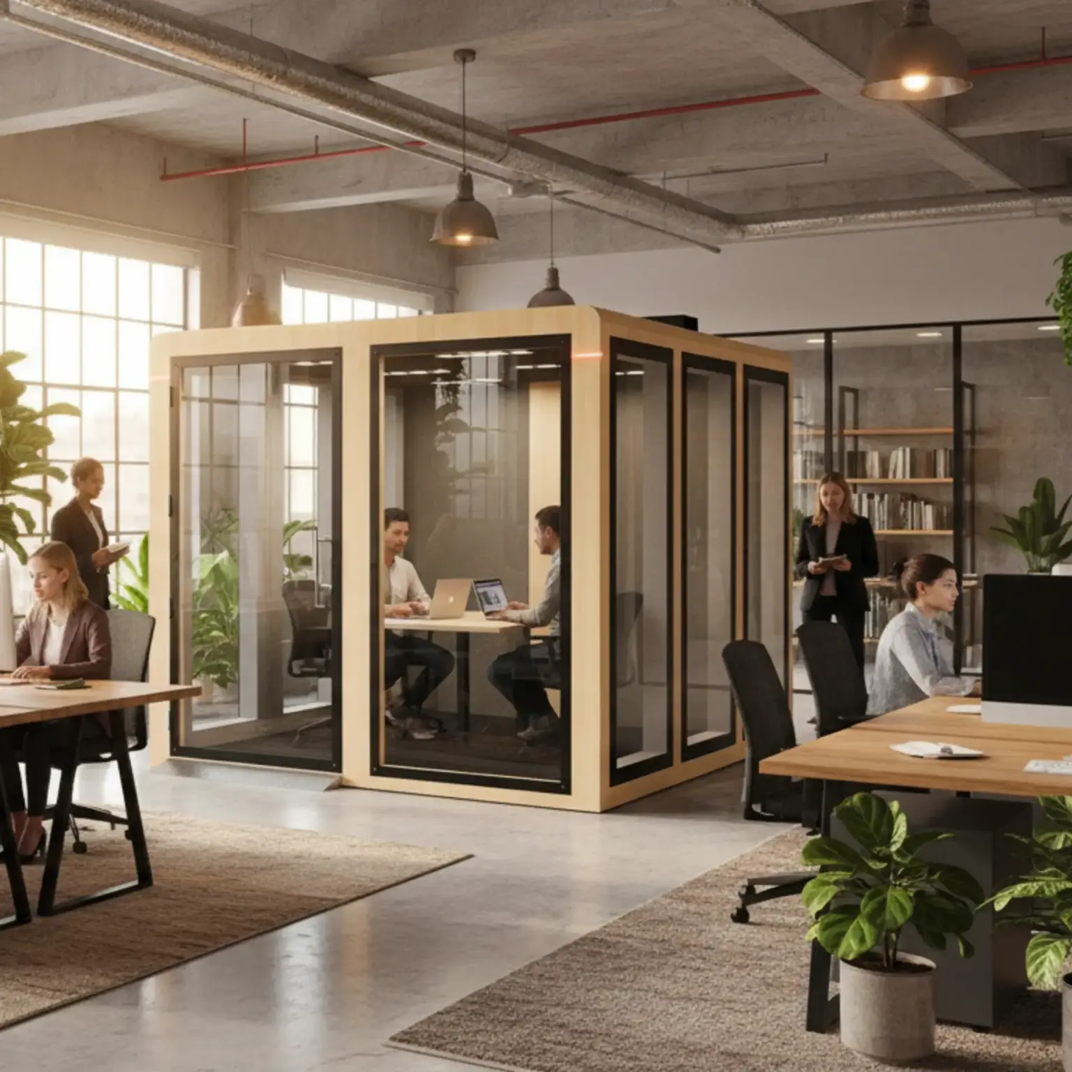 Box de réunion acoustique mobile Easy Meet 4-5 personnes Chene ambiance Box de réunion acoustique mobile Easy Meet 4-5 personnes Chene ambiance