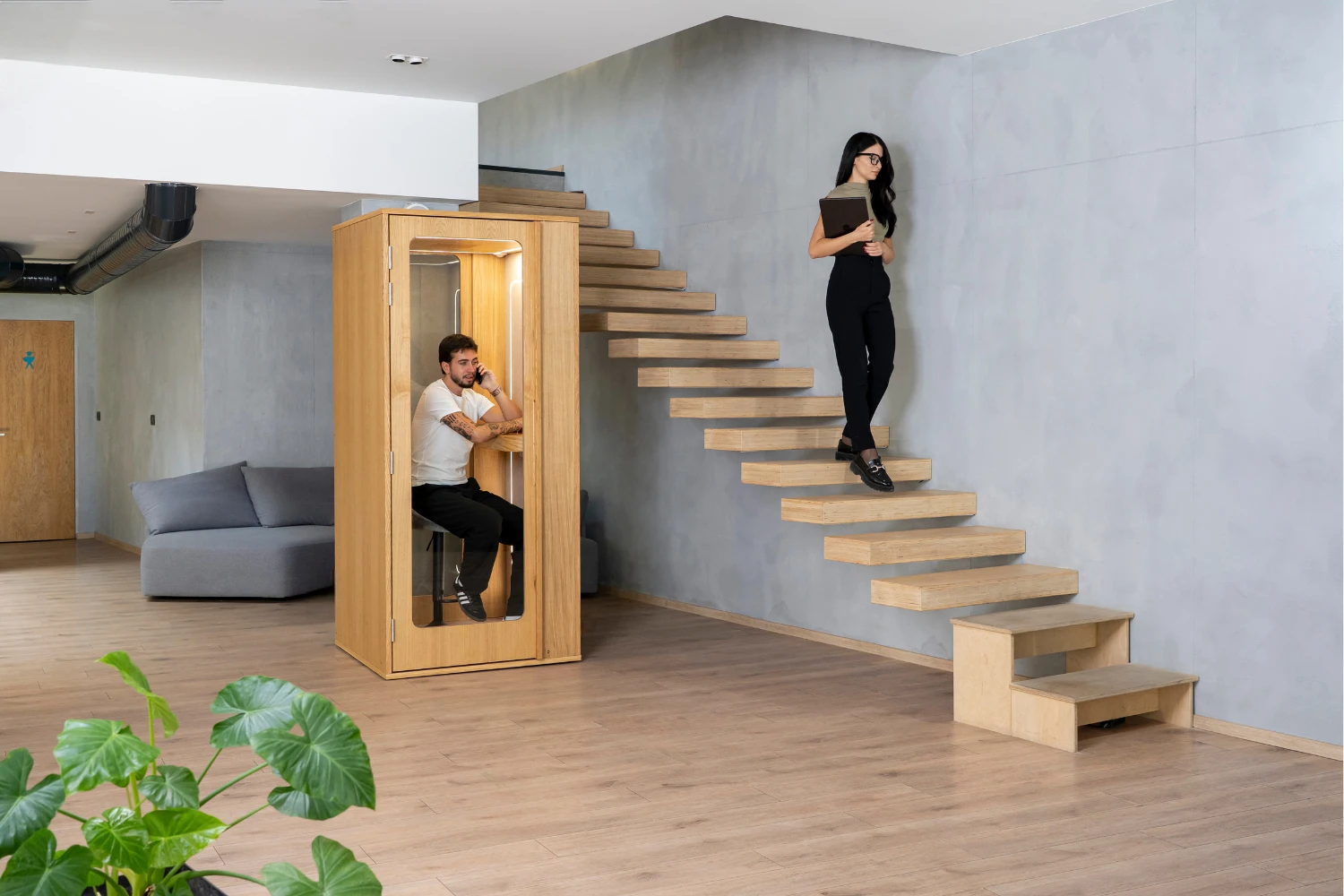 Cabine acoustique 1 personne en bois Haven ambiance office