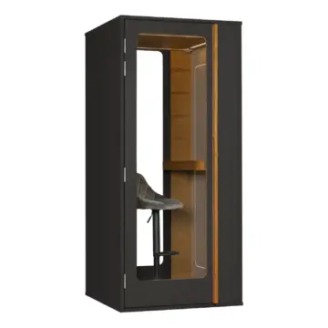 Cabine acoustique 1 personne en bois noir avec tabouret