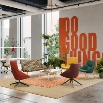 Canapé 2 places lounge configurable à l’assise enveloppante Bow ambiance 2