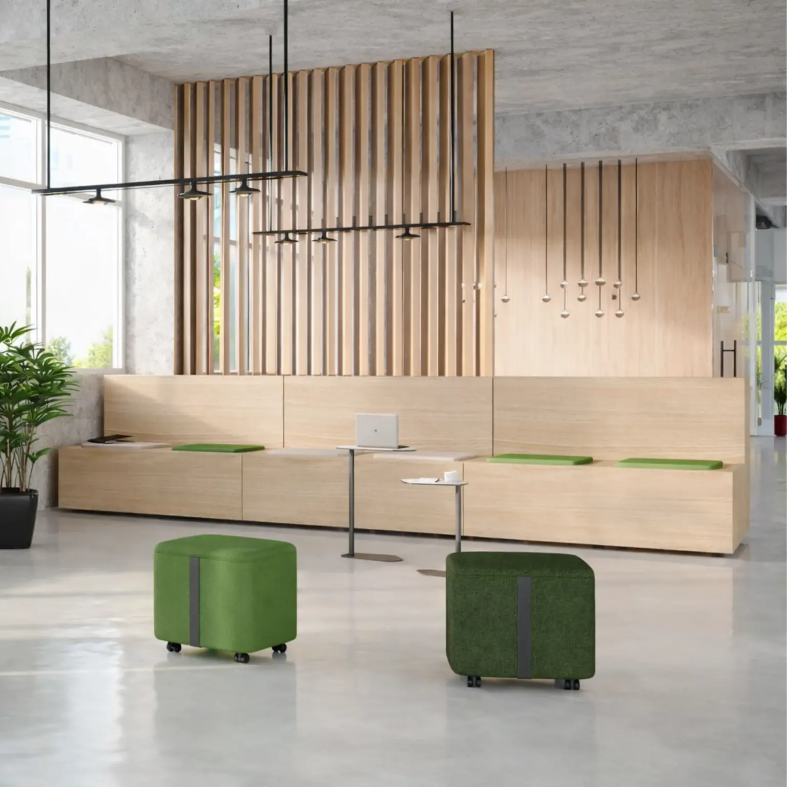 Gradin en bois mobile et modulable avec rangements intégrés ambiance 1 Gradin en bois mobile et modulable avec rangements intégrés ambiance 1