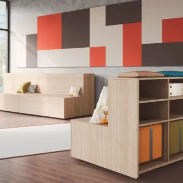 Gradin en bois mobile et modulable avec rangements intégrés ambiance