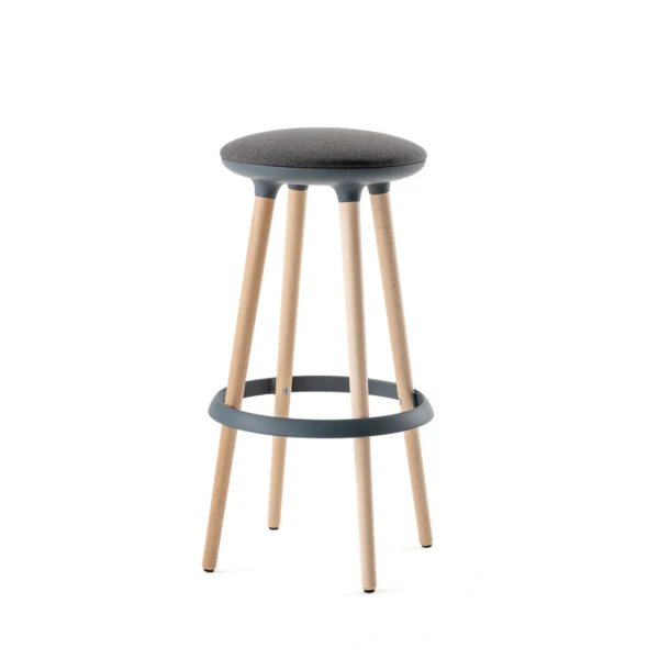 Tabouret en bois haut à assise ronde colorée