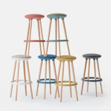 Tabouret en bois haut à assise ronde colorée variaitons