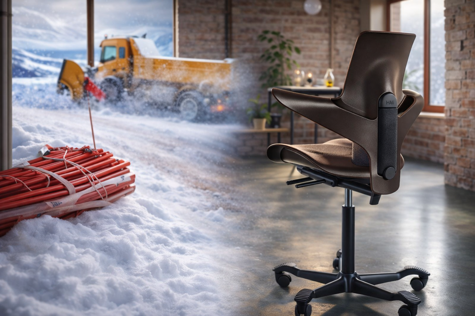 Le groupe Flokk a désigné un modèle du HAG Capisco fabriqué à partir de plastique recyclé provenant de piquets de signalisation des routes enneigées