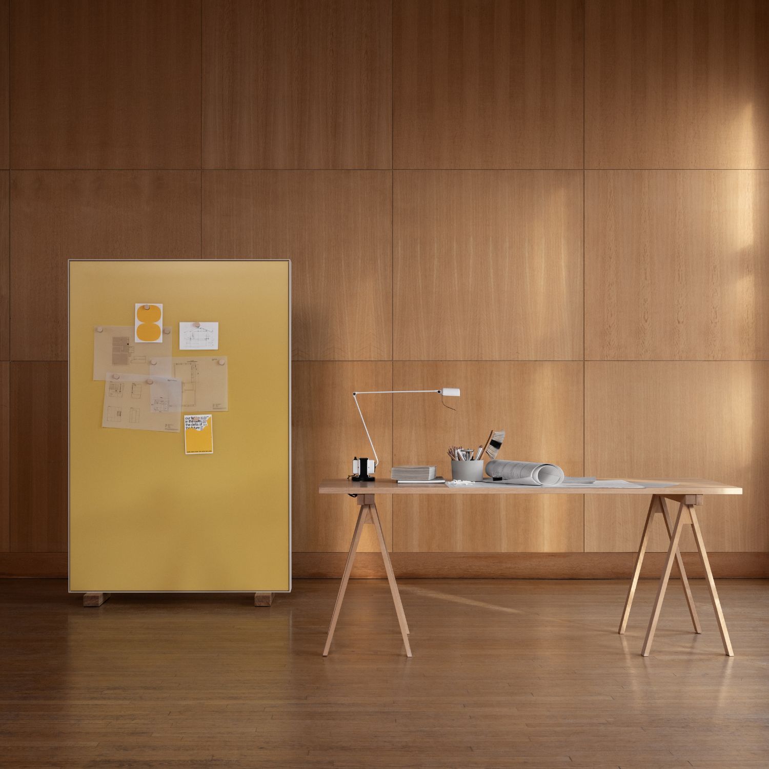 Mur d écriture mobile acoustique Unit ambiance jaune Mur d ecriture mobile acoustique Unit ambiance jaune - IDEA&KO