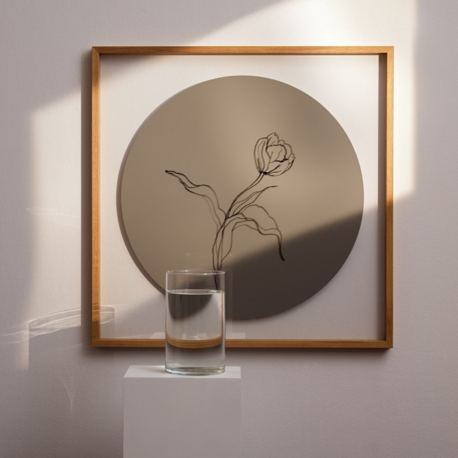 Tableau d’écriture en verre design avec cadre en chêne flottant rond Tableau decriture en verre design avec cadre en chene flottant rond - IDEA&KO