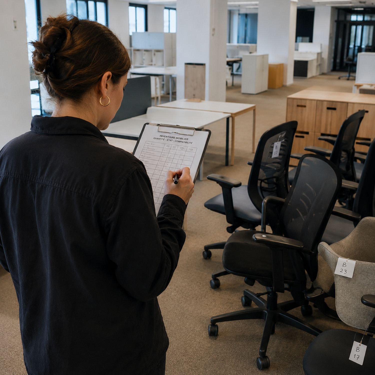 Le réemploi commence par un inventaire précis du mobilier en place : quantité, état, compatibilité.