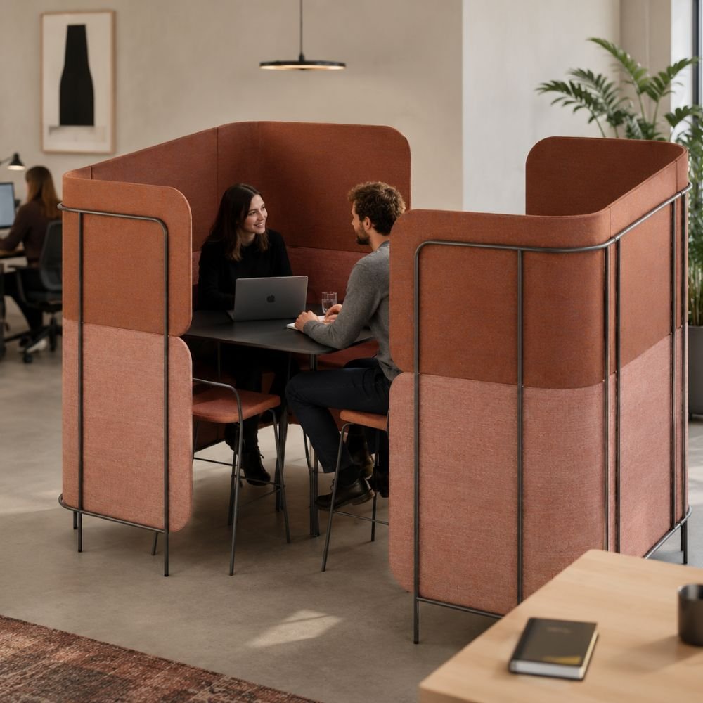 Alcove acoustique de reunion biophilique Leaf — configuration reunion debout open space Alcove acoustique de reunion biophilique Leaf — configuration reunion debout open space