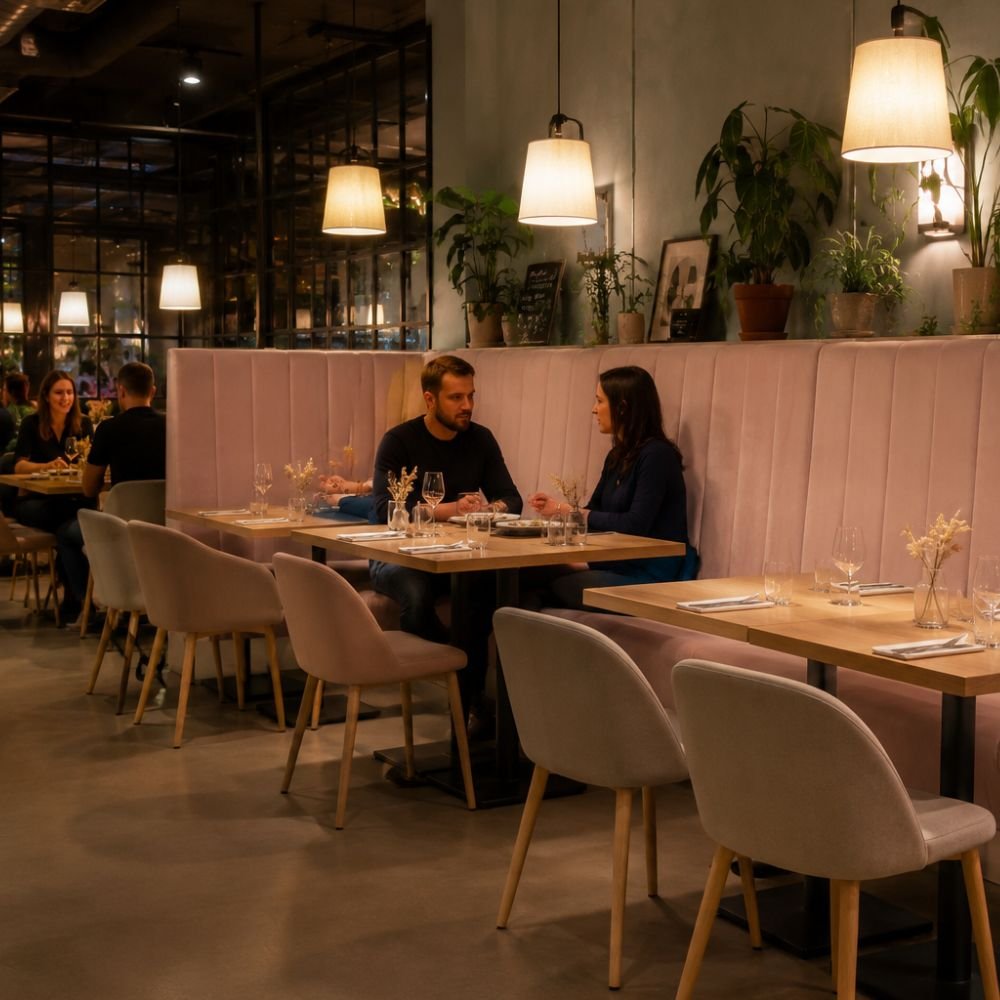 Banquette Modulable en Velours Rose en situation — vue d angle trois quarts