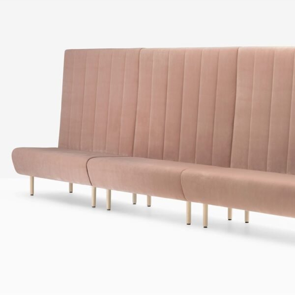 Banquette Modulable en Velours Rose — vue dangle trois quarts