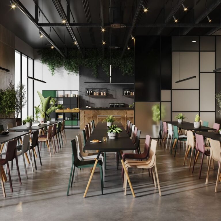 Cafeteria d entreprise amenagee avec mobilier professionnel IDEAKO - IDEA&KO