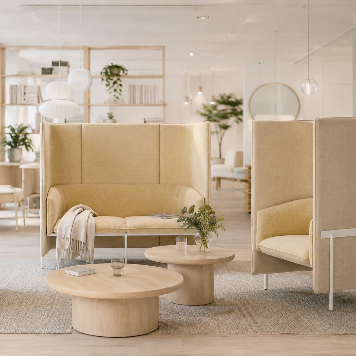 Canape acoustique bicolore Marina Panels — ambiance lounge hotellerie