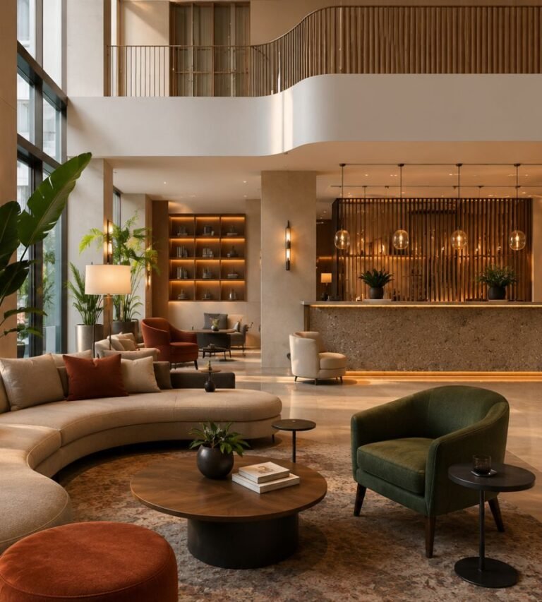 Lobby hotel amenage avec mobilier contract sur mesure IDEAKO - IDEA&KO