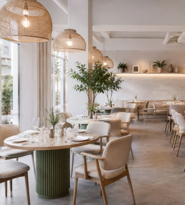 Salle de restaurant amenagee avec mobilier contract design et durable IDEAKO - IDEA&KO