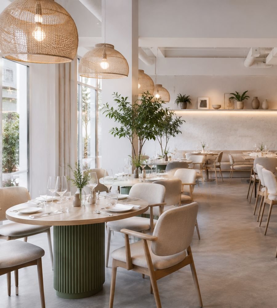Salle de restaurant amenagee avec mobilier contract design et durable IDEAKO