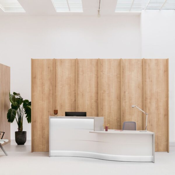 Banque d accueil arrondie Arco — configuration courbe finition blanc laque Banque d accueil arrondie Arco — configuration courbe finition blanc laque