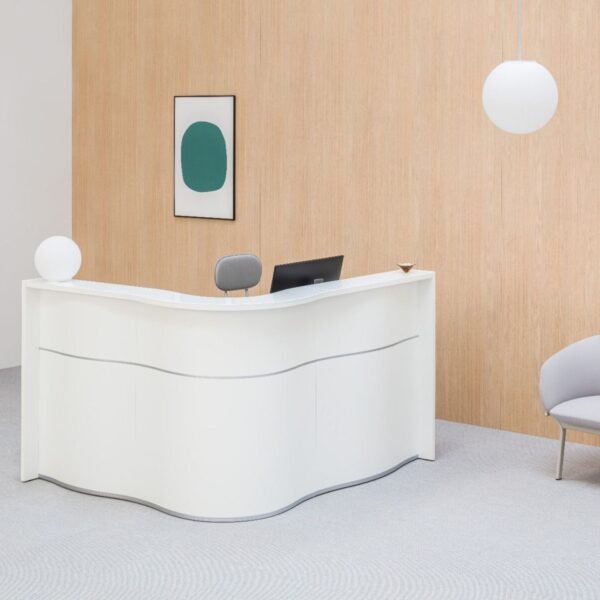 Banque d accueil design organique Onda — configuration courbe en escargot