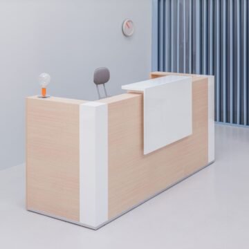 Banque d accueil modulaire Lina Comptoir design sur mesure IDEAKO ambiance blanc bois 2