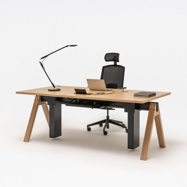 Bureau Aura — schema dimensions 180 × 100 cm reglage hauteur 76–127 cm