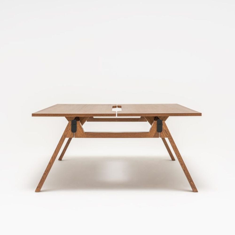 Bureau bench architecte en bois Aura — vue d ensemble 2 postes