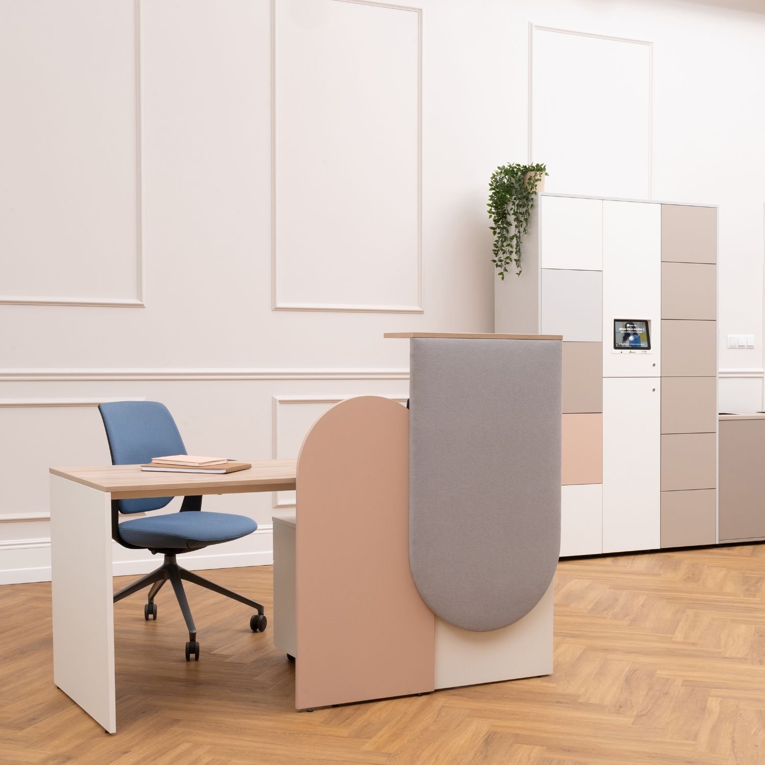 Bureau d accueil acoustique Vela Comptoir panneau tissu ambiance 1