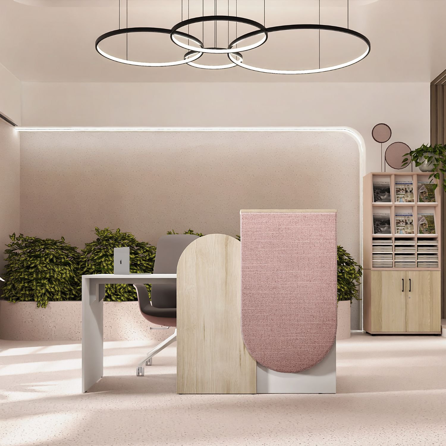Bureau d accueil acoustique Vela Comptoir panneau tissu ambiance cosy