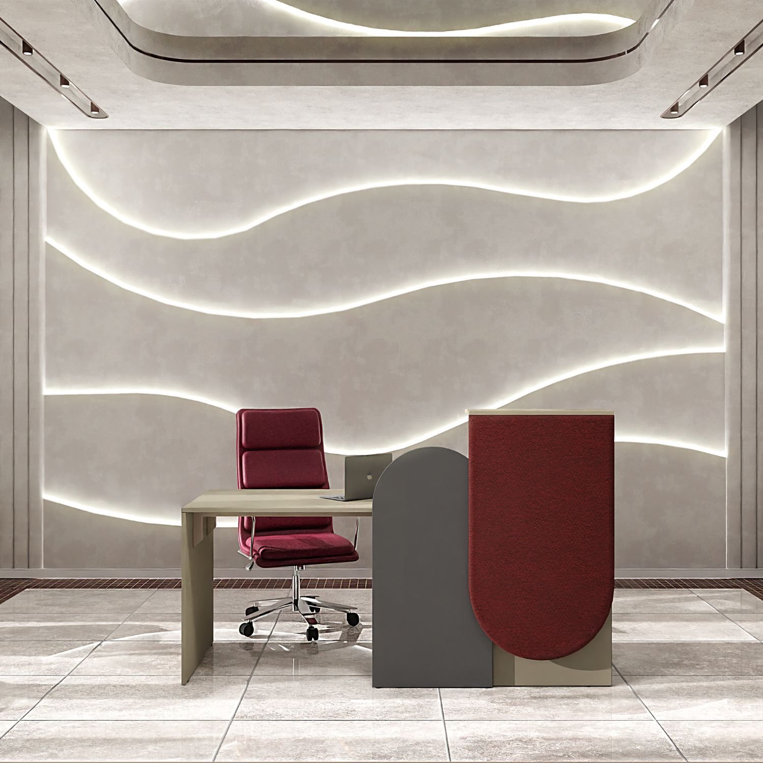 Bureau d accueil acoustique Vela — finition graphite panneau
