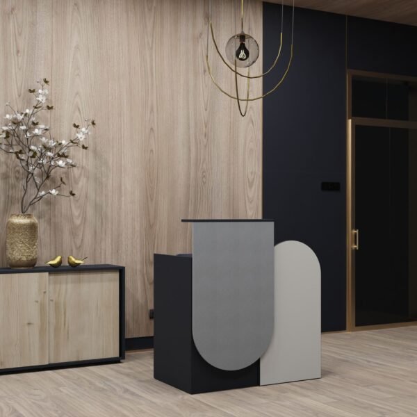 Bureau d accueil acoustique Vela — rehausse avec panneau tissu