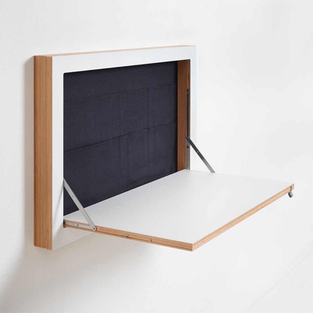 Bureau mural rabattable compact deploye surface de travail ouverte Bureau mural rabattable compact deploye surface de travail ouverte