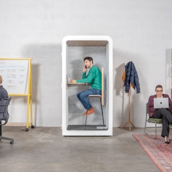 Cabine acoustique 1 personne Island en flex office version Blanc cadre blanc Cabine acoustique 1 personne Island en flex office version Blanc cadre blanc
