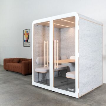 Cabine acoustique 4 personnes Island Blanc – Made in France ambiance