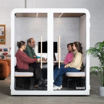 Cabine acoustique 4 personnes Island Blanc – Made in France ambiance coworking