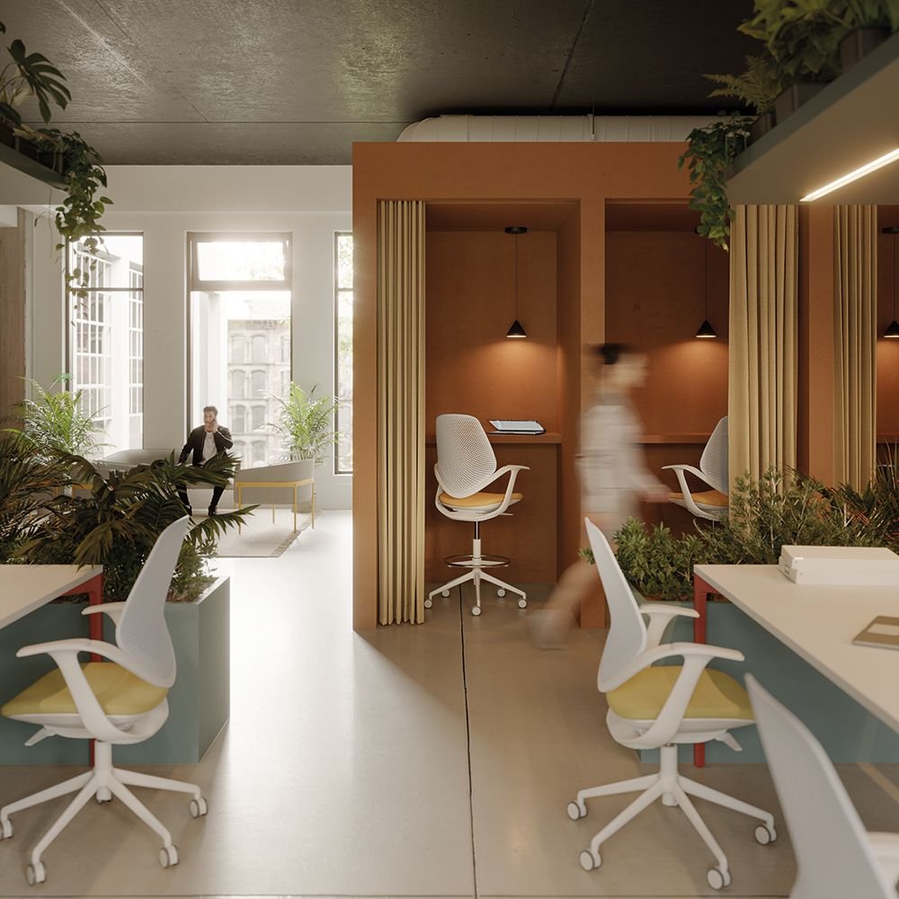 Chaise de bureau blanche Flow — integration en espace partage