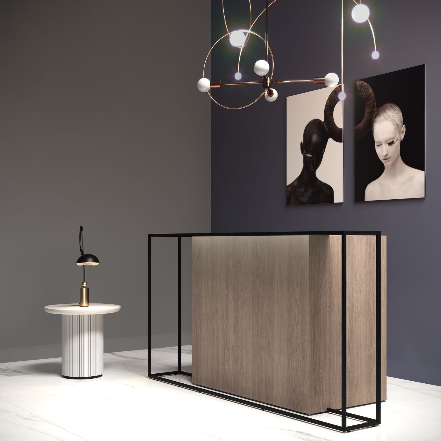 Comptoir d accueil design Rivo Cadre metal LED ambiance art Comptoir d accueil design Rivo Cadre metal LED ambiance art